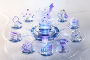 نمایش مفهوم Product-Led SEO و تبدیل جستجوی کاربر به تجربه محصول