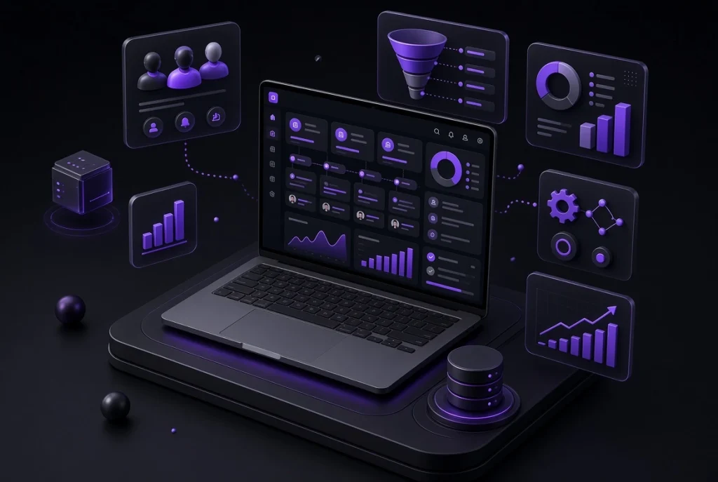 تصویر سه بعدی توسعه CRM اختصاصی برای مدیریت مشتری و فروش